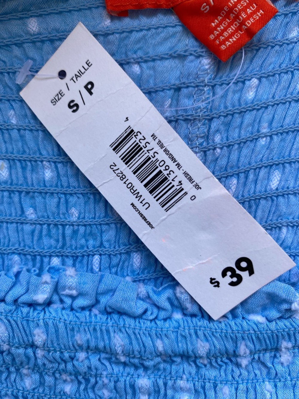 NWT Joe Fresh Light Blue Smocked Tiered Tie-Shoulder Swiss Dot Maxi Dress Size S - Picture 10 of 14